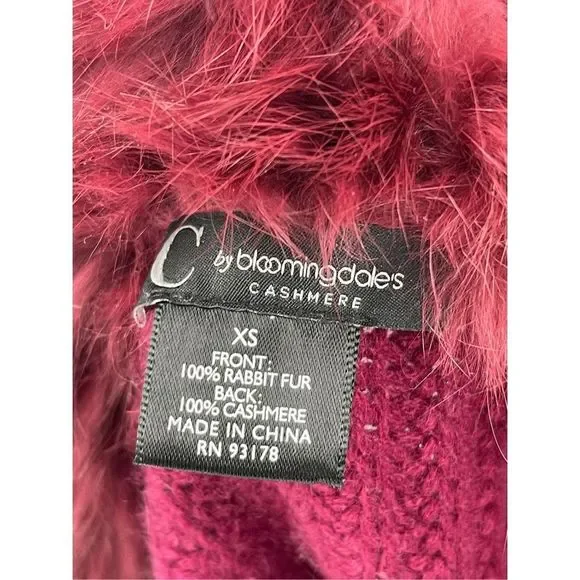 C By Bloomingdales‎ Women's XS Cashmere Rabbit Fur Sweater Vest Dark Pink Maroon - Picture 11 of 11